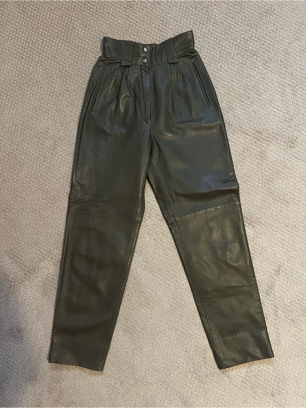 Vintage 80s German Made High-Waist Leather Women’s Jeans- Grey/Olive